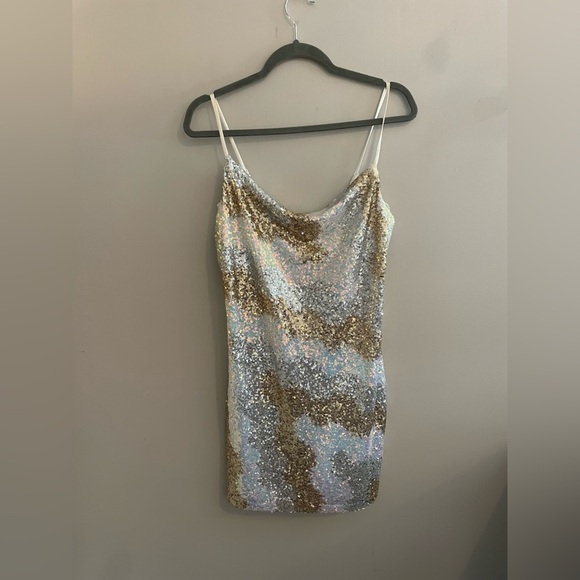 New with Tags Crystal Sky Sequins Silver and Gold Slip Dress - Picture 1 of 5
